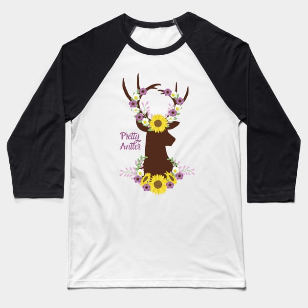 Pretty Antler - Deer Sunflower Baseball T-Shirt by Animal Specials